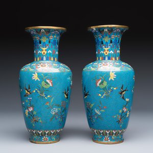 A pair of Chinese cloisonné 'Birds Among Flowering Branches' vases — photo 5