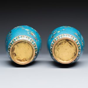 A pair of Chinese cloisonné 'Birds Among Flowering Branches' vases — photo 7