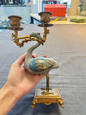 A pair of Chinese cloisonné cranes, later mounted as candelabras, 19th C. — photo 1