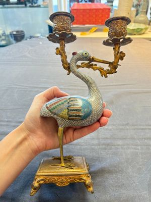 A pair of Chinese cloisonné cranes, later mounted as candelabras, 19th C. — photo 3