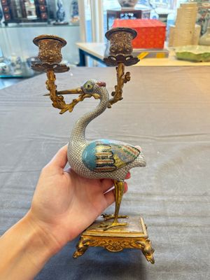 A pair of Chinese cloisonné cranes, later mounted as candelabras, 19th C. — photo 8