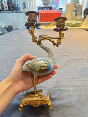A pair of Chinese cloisonné cranes, later mounted as candelabras, 19th C. — photo 10