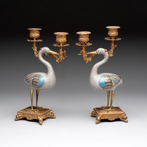 A pair of Chinese cloisonné cranes, later mounted as candelabras, 19th C. — photo 1