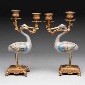 A pair of Chinese cloisonné cranes, later mounted as candelabras, 19th C. — photo 2