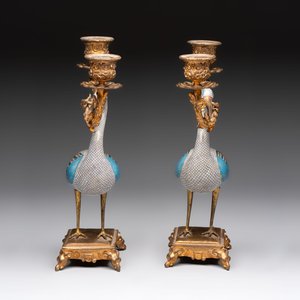A pair of Chinese cloisonné cranes, later mounted as candelabras, 19th C. — photo 3