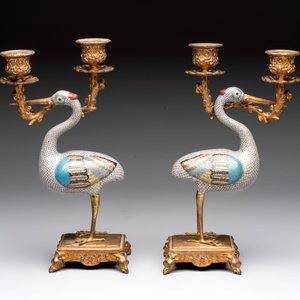 A pair of Chinese cloisonné cranes, later mounted as candelabras, 19th C. — photo 4