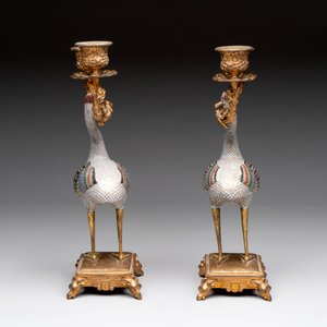 A pair of Chinese cloisonné cranes, later mounted as candelabras, 19th C. — photo 5