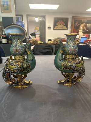 A pair of Chinese cloisonné duck-form vases, 19/20th C. — foto 1