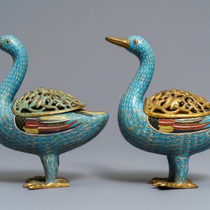 A pair of Chinese cloisonné duck-shaped incense burners and covers, Jiaqing — 照片 2