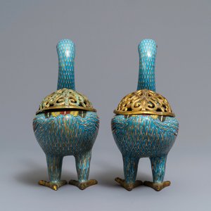 A pair of Chinese cloisonné duck-shaped incense burners and covers, Jiaqing — 照片 5