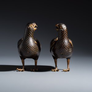 A pair of Chinese cloisonné enamel quail-form incense burners and covers — foto 2