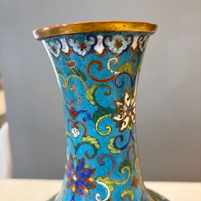 A pair of Chinese cloisonné 'Lotus Scroll' bottle vases — photo 17