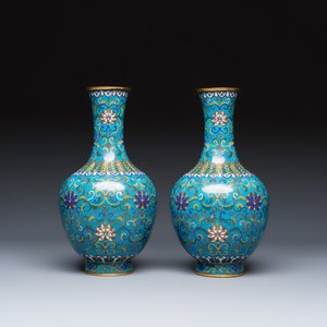 A pair of Chinese cloisonné 'Lotus Scroll' bottle vases — photo 3