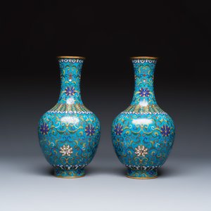 A pair of Chinese cloisonné 'Lotus Scroll' bottle vases — photo 4