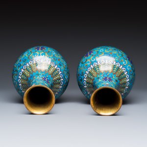 A pair of Chinese cloisonné 'Lotus Scroll' bottle vases — photo 6