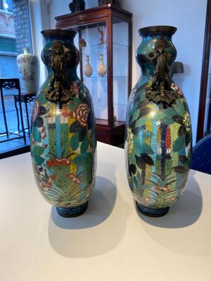A pair of Chinese cloisonné moon flask vases, 'bianhu', Jiaqing — 照片 4