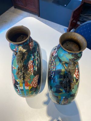 A pair of Chinese cloisonné moon flask vases, 'bianhu', Jiaqing — 照片 5