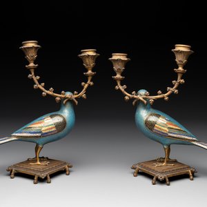 A pair of Chinese cloisonné pigeons mounted as candelabras, 19th C. — photo 1