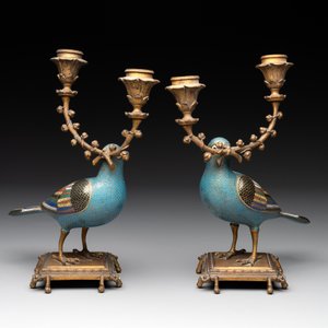 A pair of Chinese cloisonné pigeons mounted as candelabras, 19th C. — photo 2