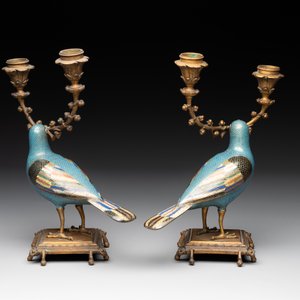 A pair of Chinese cloisonné pigeons mounted as candelabras, 19th C. — photo 3