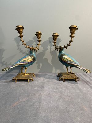 A pair of Chinese cloisonné pigeons mounted as candelabras, 19th C. — photo 2