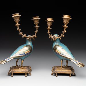 A pair of Chinese cloisonné pigeons mounted as candelabras, 19th C. — photo 4