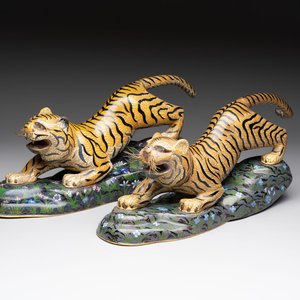 A pair of Chinese cloisonné tigers, Republic — photo 1