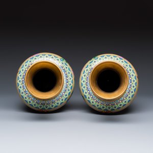 A pair of Chinese cloisonné vases with birds among flowering branches on wooden stands — photo 6