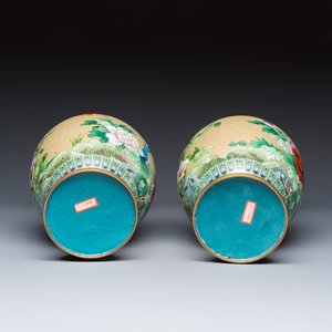 A pair of Chinese cloisonné vases with birds among flowering branches on wooden stands — photo 7