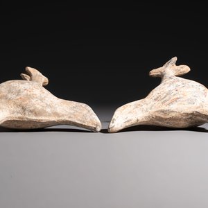 A pair of Chinese cold painted terracotta roosters, Han or later — foto 5
