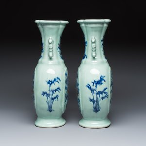 A pair of Chinese copper-red, blue and white celadon-ground vases  — photo 3