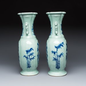 A pair of Chinese copper-red, blue and white celadon-ground vases  — photo 5