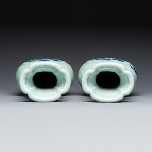A pair of Chinese copper-red, blue and white celadon-ground vases  — photo 6