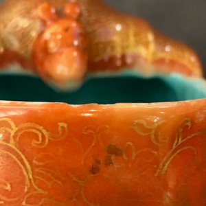 A pair of Chinese coral ground bat-shaped brush washers, 18/19th C. — photo 12