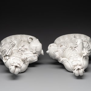 A pair of Chinese Dehua blanc de Chine Bodhisattvas seated on an elephant and a Buddhist lion, 20th C. — 照片 6
