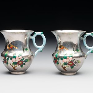 A pair of Chinese enamelled silver handled cups, Zu Wen 足紋 mark, 20th C. — photo 1