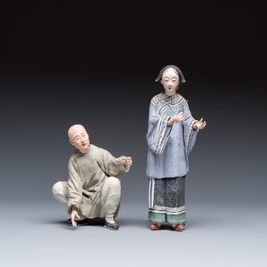 A pair of Chinese export painted unfired clay figures — foto 2