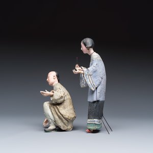 A pair of Chinese export painted unfired clay figures — foto 3