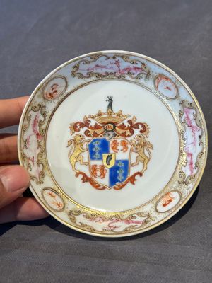 A pair of Chinese famille rose armorial saucers with the arms of Arendsma van Idsinga for the Dutch market — photo 13