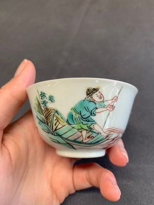A pair of Chinese famille rose 'beloved by the river' cups and saucers, Yongzheng — photo 11