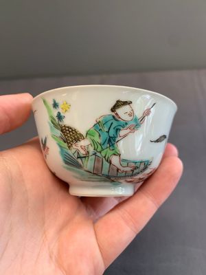 A pair of Chinese famille rose 'beloved by the river' cups and saucers, Yongzheng — photo 2