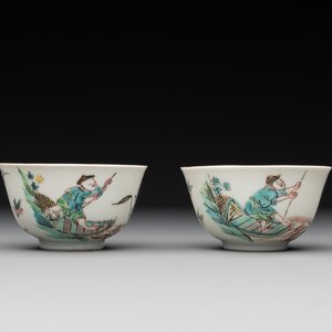 A pair of Chinese famille rose 'beloved by the river' cups and saucers, Yongzheng — photo 2