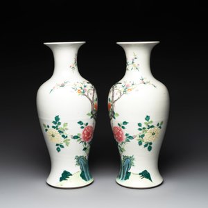 A pair of Chinese famille rose 'birds among flowering branches' vases, Republic — photo 2