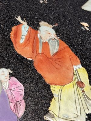 A pair of Chinese famille rose black-gravel-ground plaques, Jiaqing — photo 4