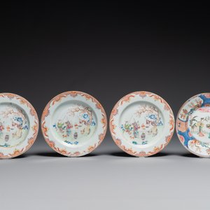 A pair of Chinese famille rose bowls and four plates, Yongzheng/Qianlong — photo 2