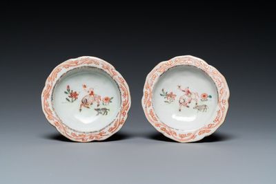 A pair of Chinese famille rose 'boy on a buffalo' salts, Qianlong