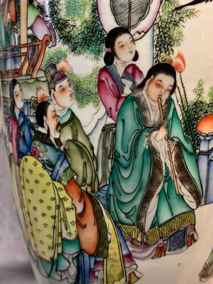 A pair of Chinese famille rose 'Chui Xiao Yin Feng 吹簫引鳳' vases, signed Pan Zhaotang 潘肇唐, dated 1923 — photo 11