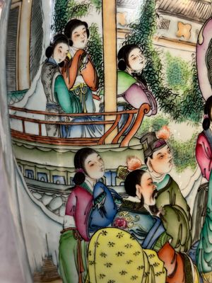 A pair of Chinese famille rose 'Chui Xiao Yin Feng 吹簫引鳳' vases, signed Pan Zhaotang 潘肇唐, dated 1923 — photo 12