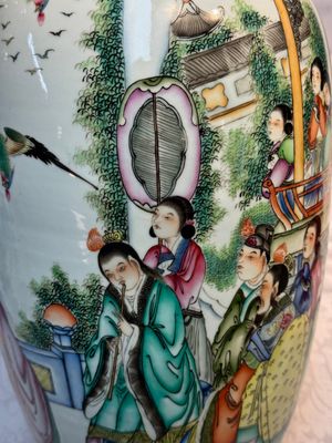 A pair of Chinese famille rose 'Chui Xiao Yin Feng 吹簫引鳳' vases, signed Pan Zhaotang 潘肇唐, dated 1923 — photo 17