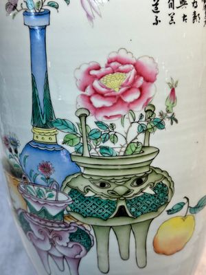 A pair of Chinese famille rose 'Chui Xiao Yin Feng 吹簫引鳳' vases, signed Pan Zhaotang 潘肇唐, dated 1923 — photo 21